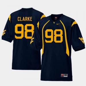 For Men #98 Will Clarke West Virginia Jersey Replica Navy College Football