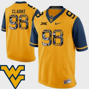 Football #98 Gold Pictorial Fashion Will Clarke West Virginia Jersey For Men's