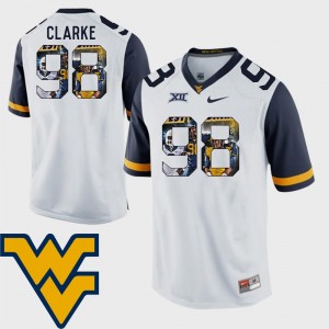 Pictorial Fashion #98 White Football Men's Will Clarke West Virginia Mountaineers Jersey