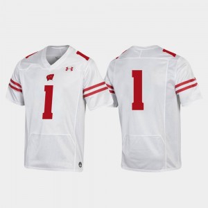 White #1 Men College Football Under Armour Replica Wisconsin Jersey