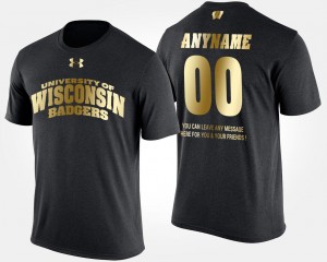 Men's Black #00 Gold Limited University of Wisconsin Custom T-Shirt Short Sleeve With Message