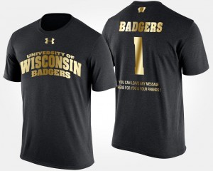 #1 No.1 Short Sleeve With Message Black Gold Limited For Men's Wisconsin Badgers T-Shirt