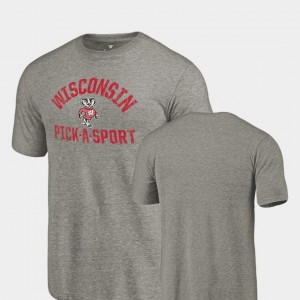 Gray Tri Blend Distressed Pick-A-Sport Wisconsin T-Shirt For Men's