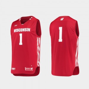 #1 College Basketball Red Wisconsin Jersey For Men Replica Under Armour