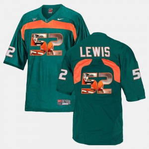 Men Ray Lewis University of Miami Jersey #52 Green Player Pictorial
