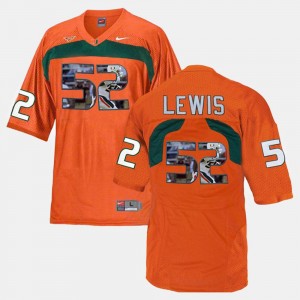 Mens #52 Orange Player Pictorial Ray Lewis Miami Hurricanes Jersey