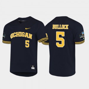 Christan Bullock Michigan Jersey #5 2019 NCAA Baseball College World Series Navy Men's