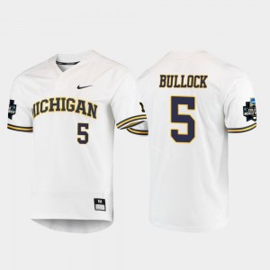 White Christan Bullock Michigan Jersey 2019 NCAA Baseball College World Series #5 Men's