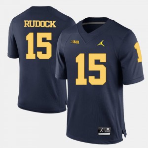 Navy Blue For Men's College Football Jake Rudock Wolverines Jersey #15