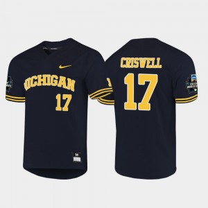 #17 Navy Jeff Criswell Michigan Wolverines Jersey 2019 NCAA Baseball College World Series Men's