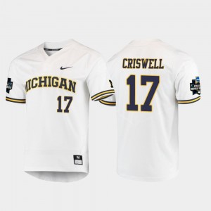 Jeff Criswell University of Michigan Jersey White #17 2019 NCAA Baseball College World Series Mens