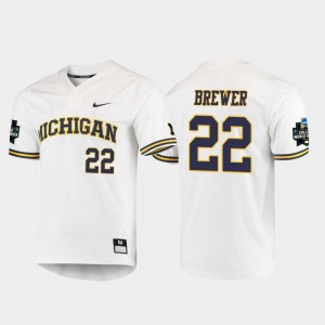 White #22 2019 NCAA Baseball College World Series Men Jordan Brewer University of Michigan Jersey