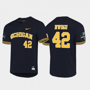 Men Jordan Nwogu Michigan Jersey #42 Navy 2019 NCAA Baseball College World Series
