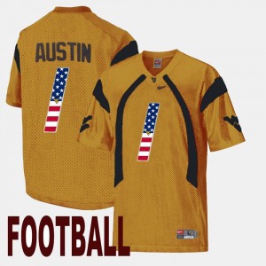 Tavon Austin West Virginia Mountaineers Jersey US Flag Fashion #1 For Men's Gold