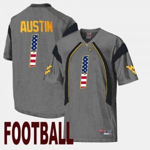 #1 Men US Flag Fashion Gray Tavon Austin Mountaineers Jersey