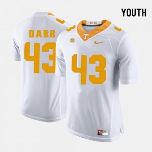 #43 College Football White Kids Matt Darr Tennessee Volunteers Jersey