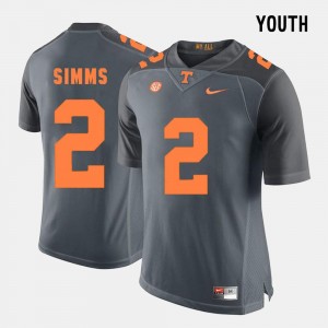Matt Simms Tennessee Volunteers Jersey Grey #2 Youth College Football