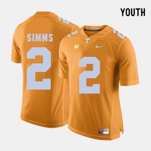 Orange Matt Simms Tennessee Volunteers Jersey College Football Youth(Kids) #2