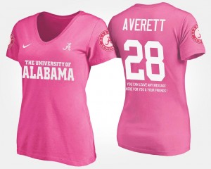 Pink Anthony Averett Bama T-Shirt #28 Name and Number With Message For Women's