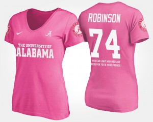 Pink Cam Robinson University of Alabama T-Shirt For Women With Message Name and Number #74
