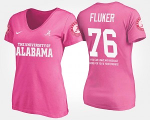 #76 Pink D.J. Fluker Alabama T-Shirt Womens With Message Name and Number