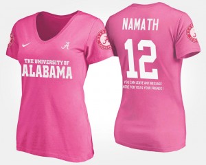 #12 Pink For Women's Joe Namath University of Alabama T-Shirt Name and Number With Message