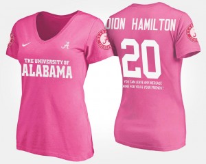 Name and Number With Message #20 Ladies Pink Shaun Dion Hamilton Bama T-Shirt