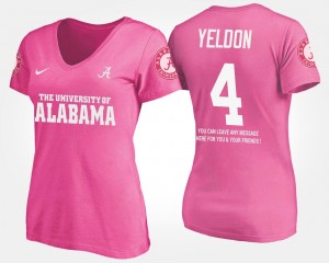 T.J. Yeldon Alabama T-Shirt #4 With Message Pink For Women's Name and Number