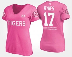 #17 Josh Bynes Auburn Tigers T-Shirt With Message Pink Name and Number Women's