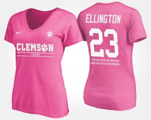 Pink With Message #23 Andre Ellington Clemson T-Shirt Ladies Name and Number