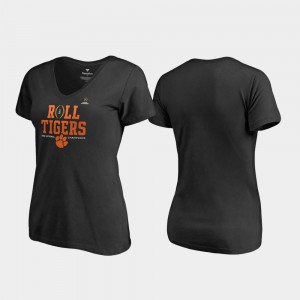 2018 National Champions Roll Tigers V Neck Black Clemson Tigers T-Shirt Women