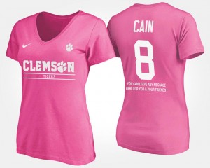 Womens With Message Name and Number Deon Cain CFP Champs T-Shirt #8 Pink