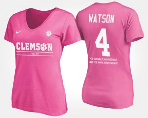 Name and Number Pink Women's With Message #4 Deshaun Watson Clemson T-Shirt