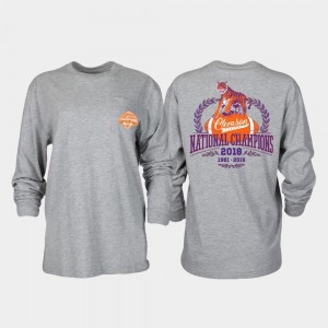 Detailed Mascot Long Sleeve College Football Playoff Ladies Heather Gray CFP Champs T-Shirt 2018 National Champions