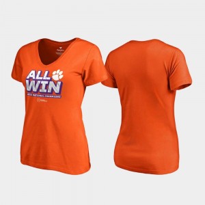 Women's Off Tackle V Neck College Football Playoff Clemson University T-Shirt Orange 2018 National Champions