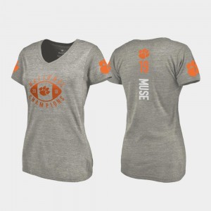 2018 National Champions Ladies Gray College Football Playoff V Neck #19 Tanner Muse Clemson T-Shirt
