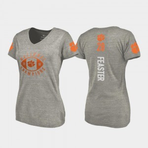 For Women's 2018 National Champions #28 Gray Tavien Feaster Clemson Tigers T-Shirt College Football Playoff V Neck