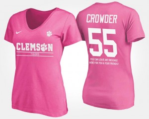 With Message For Women's Pink Tyrone Crowder Clemson T-Shirt #55 Name and Number