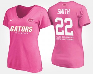 #22 Emmitt Smith Florida T-Shirt Pink With Message Name and Number Women