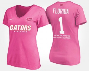 Florida Gators T-Shirt Pink #1 Womens No.1 Short Sleeve With Message Name and Number