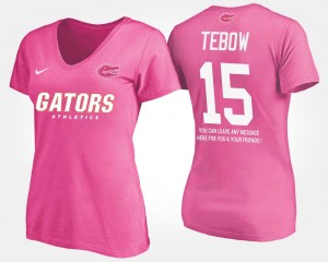 Pink #15 With Message For Women Tim Tebow University of Florida T-Shirt Name and Number