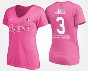 Derwin James FSU T-Shirt With Message Womens Name and Number #3 Pink