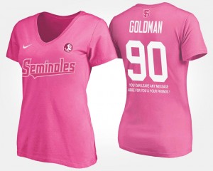 Name and Number Pink Eddie Goldman Florida State T-Shirt With Message For Women's #90
