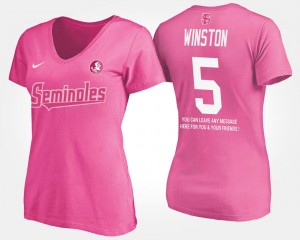 With Message Ladies Jameis Winston FSU Seminoles T-Shirt Name and Number Pink #5