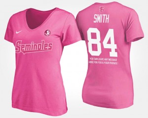 Pink Women's #84 With Message Rodney Smith Florida State Seminoles T-Shirt Name and Number