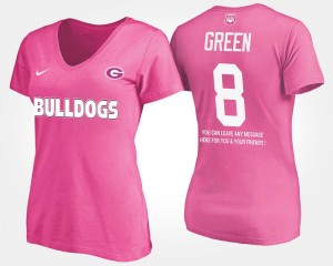 With Message Womens Name and Number Pink #8 A.J. Green Georgia Bulldogs T-Shirt