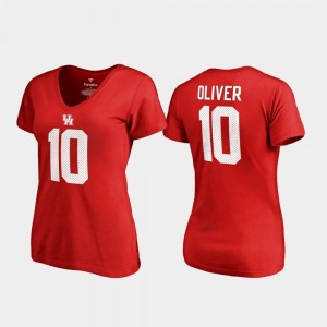 College Legends V Neck Name & Number Red #10 Ed Oliver University of Houston T-Shirt Women's