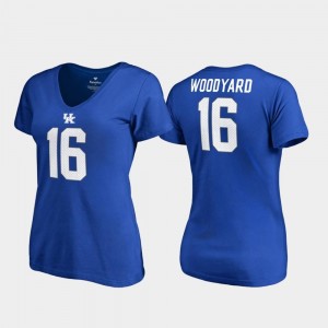V Neck Womens College Legends #16 Royal Wesley Woodyard Kentucky Wildcats T-Shirt