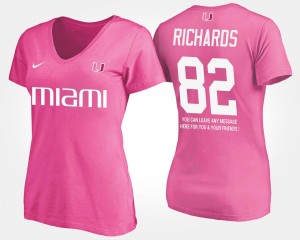 Name and Number #82 With Message Ladies Pink Ahmmon Richards University of Miami T-Shirt