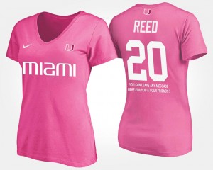 #20 Pink With Message For Women Ed Reed Miami Hurricanes T-Shirt Name and Number